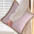 thumbnail image 6 of yulier Throw Pillow Covers, Farmhouse Modern Spring Decorative Linen Solid Color Trimmed Outdoor Couch Pillow Covers Cushion Covers for Sofa Living Room Patio, 18x18 inch, Pink, 6 of 6