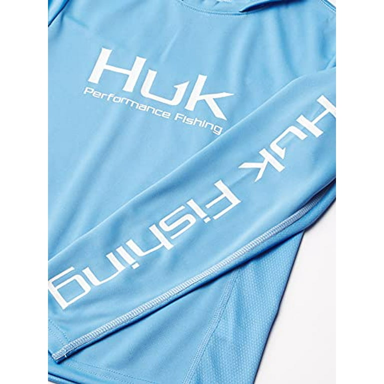 HUK Kids' Standard Icon X Hoodie Long-Sleeve Shirt with Sun Protection,  Carolina Blue, Small 
