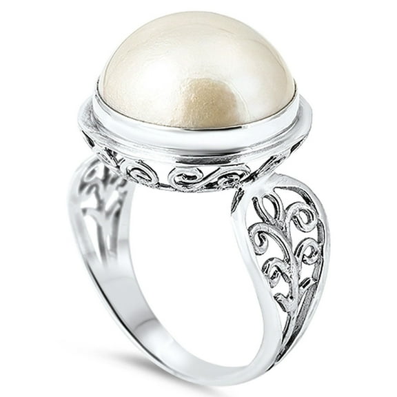 CHOOSE YOUR COLOR Simulated Pearl Flower Filigree Ring .925 Sterling Silver Band Jewelry Female Size 5