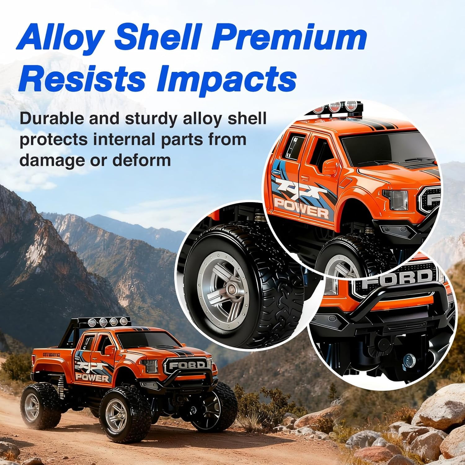 Mini RC Truck, 1/64 Scale Alloy Remote Control Monster Truck with Lights, 2.4GHz Remote Control Car, Mini Monster Truck with Trailer,Speed & Steering Adjustable Orange