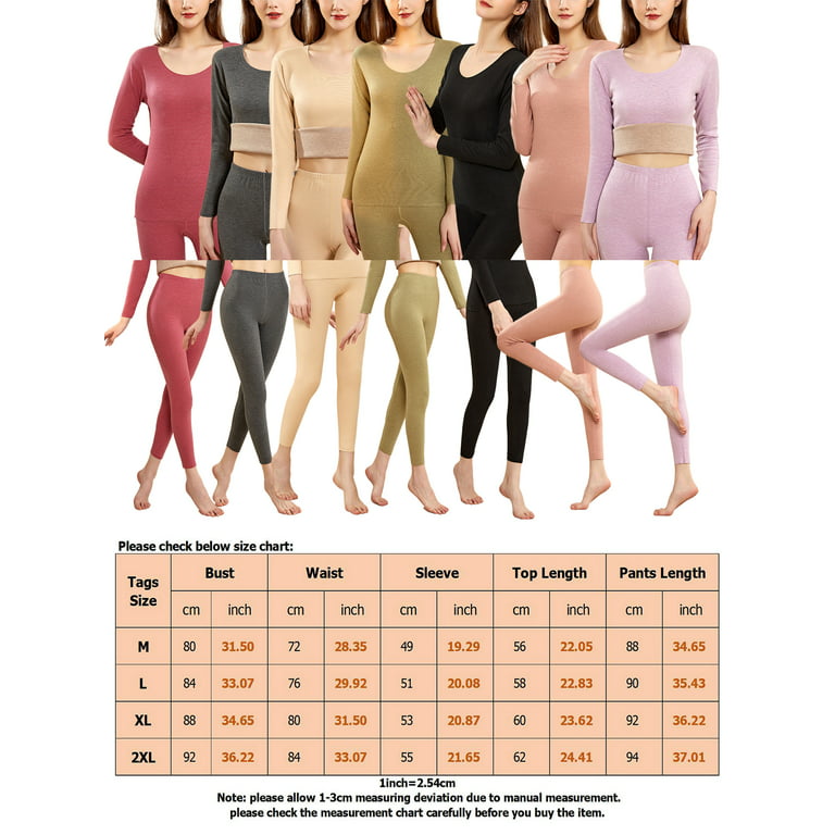 Glonme Long Sleeve Top And Bottom for Women Thicken Base Layer Leggings  Ultra Soft Tops Nude Color Tops XL