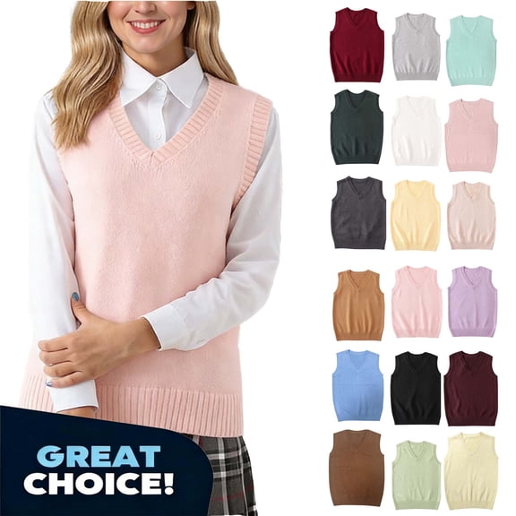 YODETEY Women’s V-Neck Knit Sweater Vest, Basic Sleeveless Knit Sweaters Pullover Tank Tops , Women's Plus White,Size L