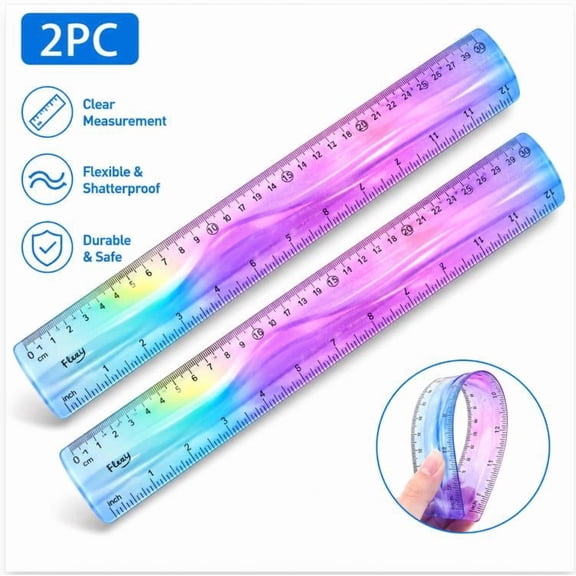 Under $5! Exclusive Gift 2 Pack 12 Inch Flexible Ruler, Bendable Plastic Ruler With Centimeters And Inches, Gradient Color Soft Rulers
