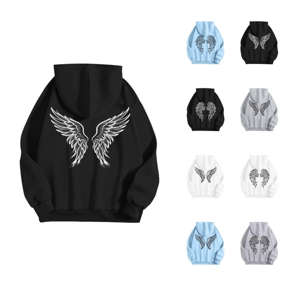 Angel Wing Hoodie for Men Women Fall Winter Long Sleeve Graphic Hooded Sweatshirt with Pockets Pullover Top