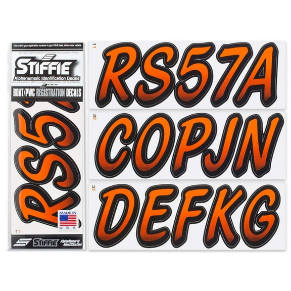 STIFFIE Whipline Orange / Black 3" Alpha-Numeric Identification Custom Kit Registration Numbers & Letters Marine Stickers Decals for Boats & Personal Watercraft PWC