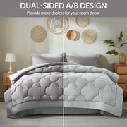 Bedtreat King Comforter Sets,7-Pieces Reversible Bedding Sets,Bed in a Bag with Comforter, Flat Sheet and Fitted Sheet, Pillowcases & Shams,Dark Gray/Light Gray
