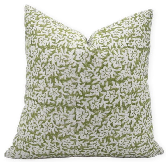 Fabdivine Thick Linen Hand Block Print Contemporary Throw Cushion Cover , 14"X36", Green