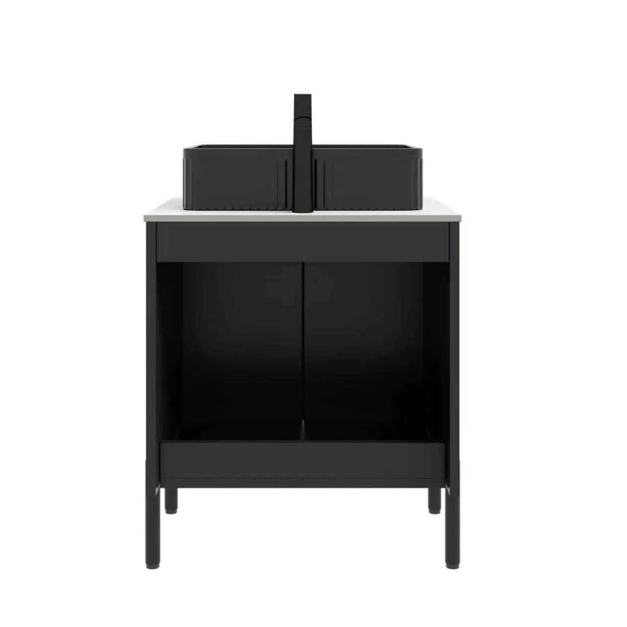 Noble House TURIO 24" Bathroom Vanity with Sintered Stone Countertop, Storage Cabinet, Black Rectangle Basin, Black