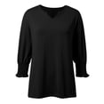 thumbnail image 4 of Tops For Women Trendy Casual Summer Basic T Shirts Lightwight 3/4 Sleeve Textured Solid V Neck Tees Blouses Womens Tops And Blouses plus Silk Tops for Women plus Solid T Shirt Women plus Size Sleep, 4 of 5