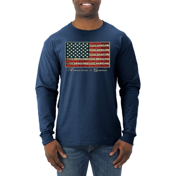 Wild Bobby, American Game Flag Baseball Bat Ball, Sports, Men Long Sleeve Shirt, Vintage Heather Navy, 2XL