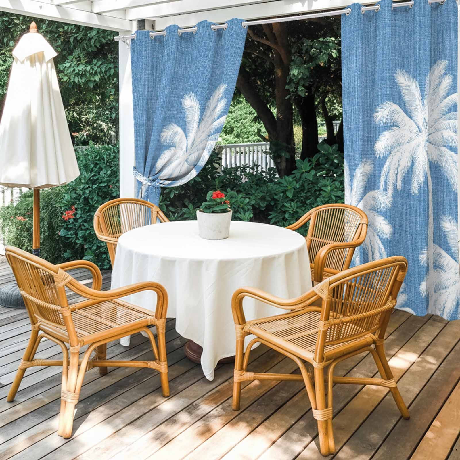 Blue Palm Trees Outdoor Curtains for Patio, Summer Beach Tropical Farmhouse Sunshade Privacy Drapes Grommet Waterproof Outside Curtains for Porch/Cabana/Balcony 54"x 108", 1 Panel