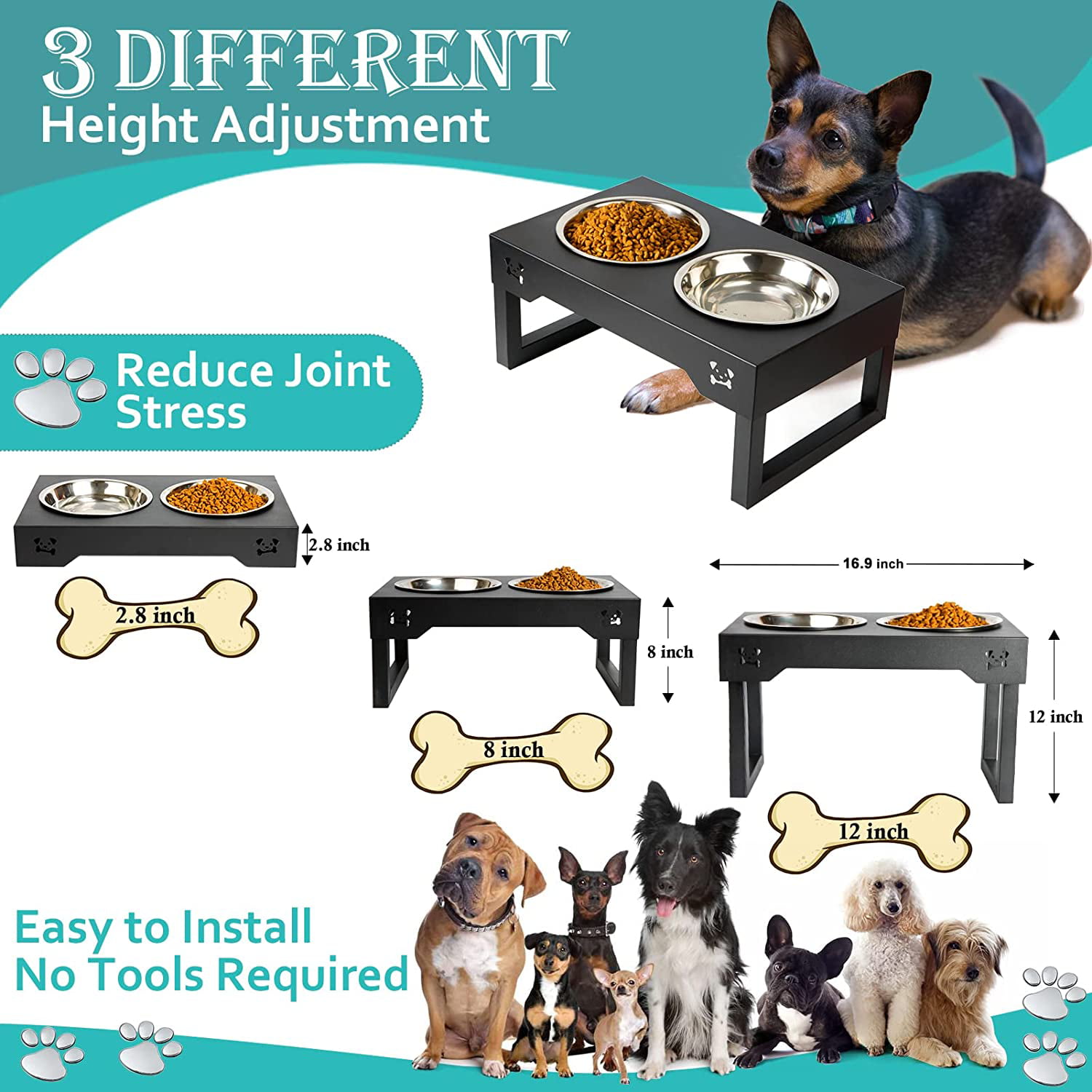  Pupsville Elevated Dog Bowl with Slow Feeder Attachment and  Water Absorbent Mat - Adjustable Feeding for Small, Medium, Large Breeds -  Promotes Healthy Eating and Digestion : Pet Supplies