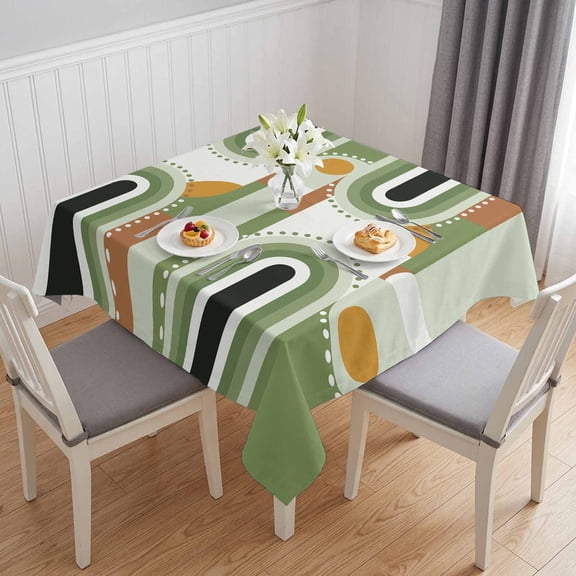 Modern, Table Cloth Waterproof Tablecloths, Middle Century Abstract Geometric Olive Green Tablecloth Dining Table Cover for Kitchen Party Tabletop Outdoor, Square Tablecloth 60x60 Inch