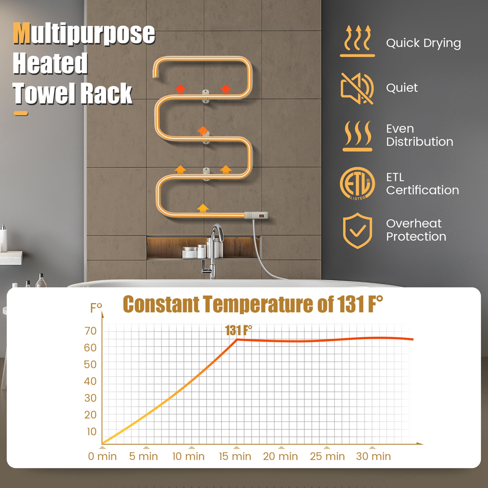 100W Electric Towel Warmer Drying Rack