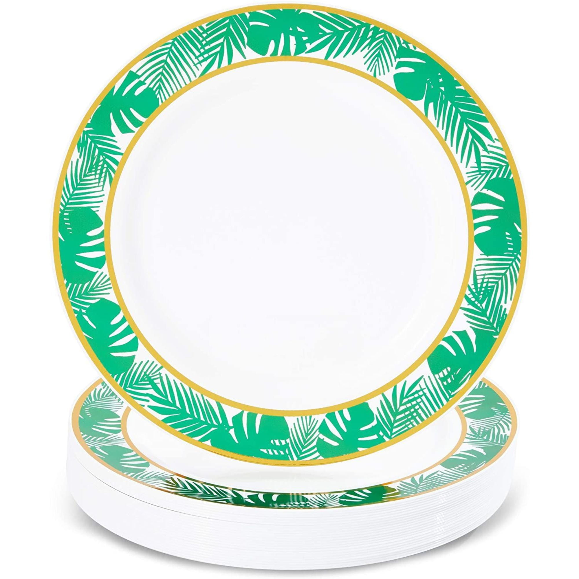 24Pack Hawaiian Luau Party Supplies, Tropical Palm Leaves Disposable Plastic Dinner Plates