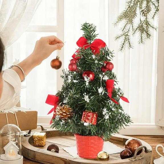 Artificial Tabletop Christmas Tree, Mini Xmas Decoration Tree For Home Office, Christmas Day Decor, Christmas Portable Decorative Mini Tree, Warmth for Your Home, Celebrate Party (Red)