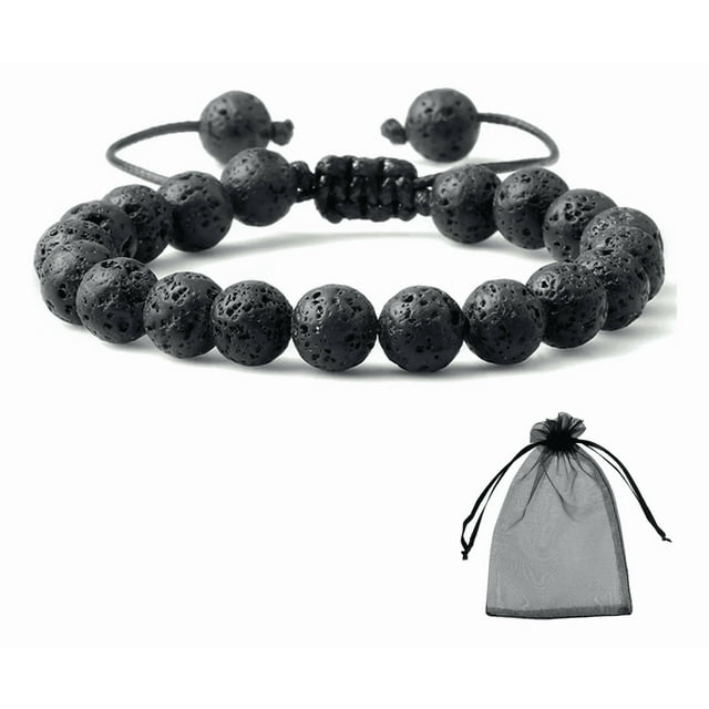 Pulsera Piedra Volcanica Ajustable Yoga Mandala Chakras Xtellar negro