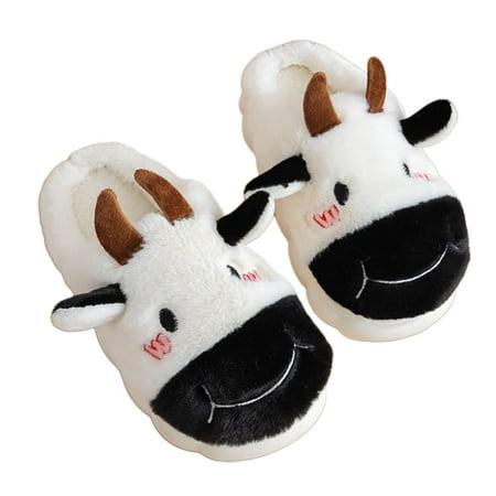 

shuwee Kawaii Fuzzy Cute Cow Slippers for Women Winter Warm Cozy Animal Fluffy Kawaii House Slippers Cute Slippers