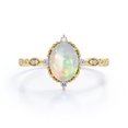thumbnail image 1 of JeenMata Anillo de Compromiso Art Déco de Cinco Piedras con Diseño Antiguo de Ópalo Etíope de Corte Ovalado de 1,5 Quilates y Moissanita, Chapado en Oro Amarillo de 18 K sobre Plata, 1 of 6