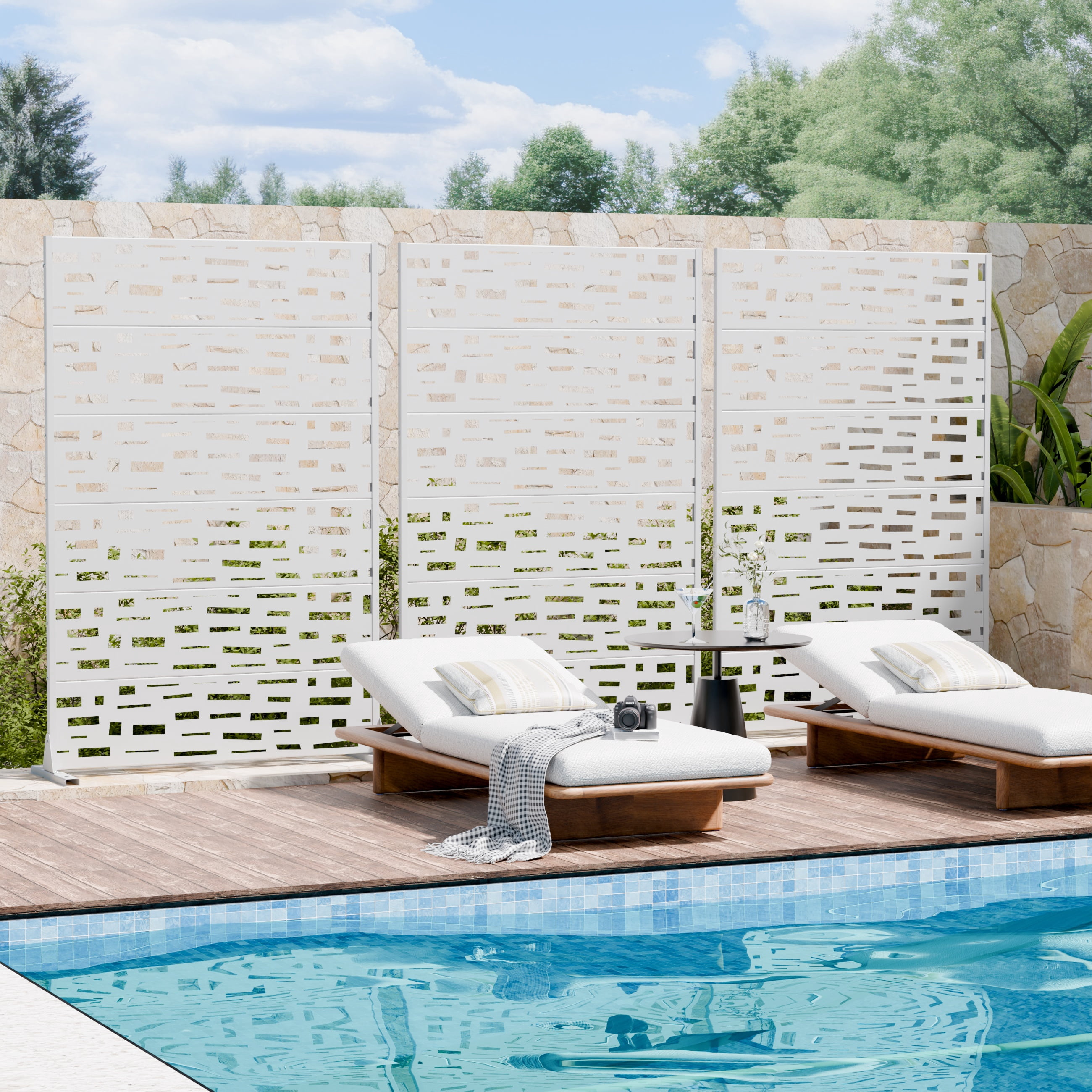 Privacy Metal Screen Fence Panel Horizontal Stripe Pattern