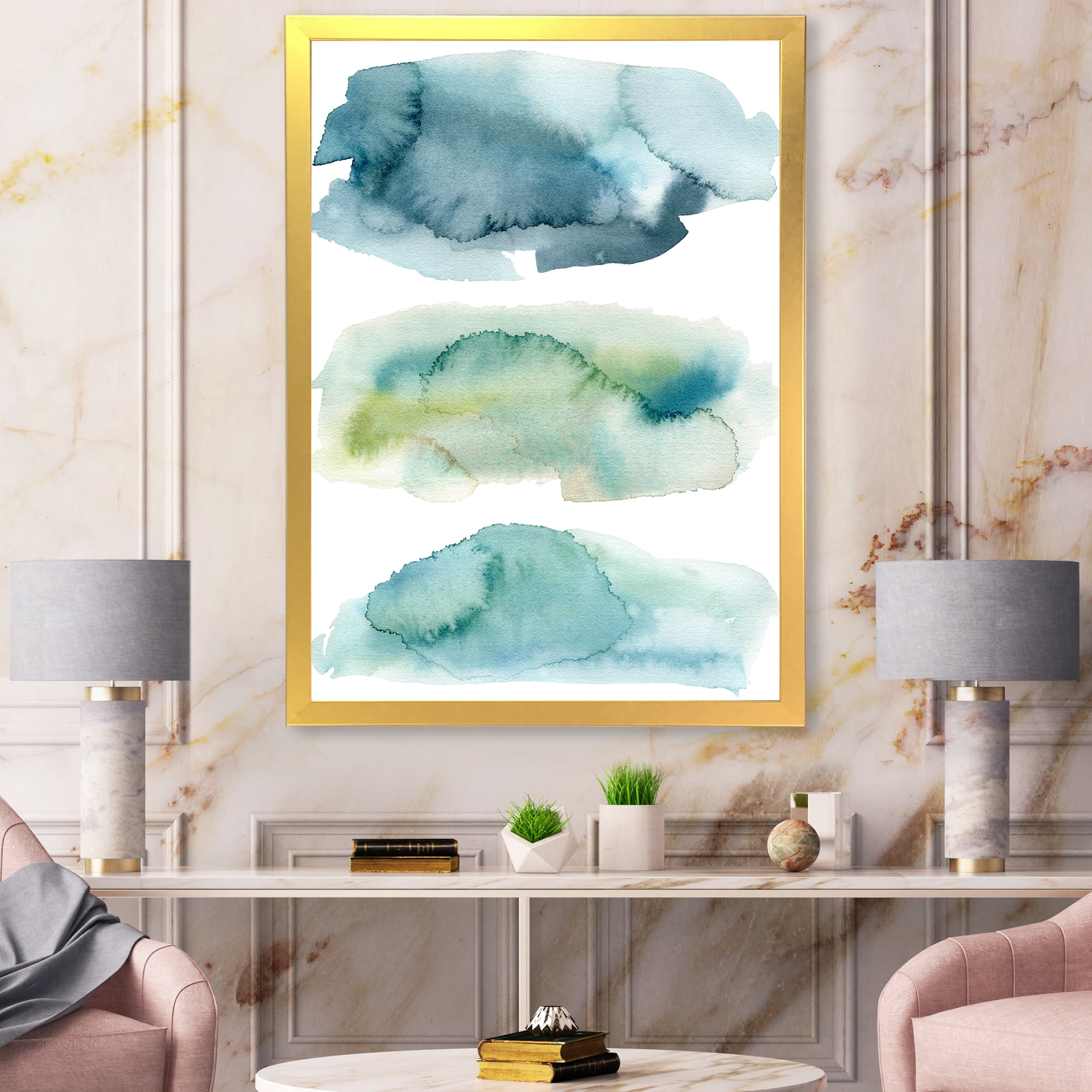 Designart 'Green and Blue Clouds' Modern Framed Art Print