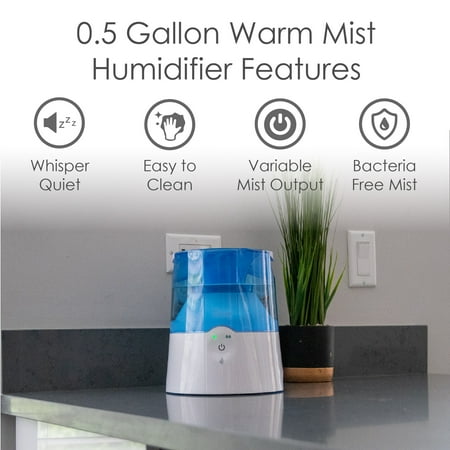 CRANE - 0.5 Gal. Warm Mist Humidifier with 2 Speed Settings - Blue/White