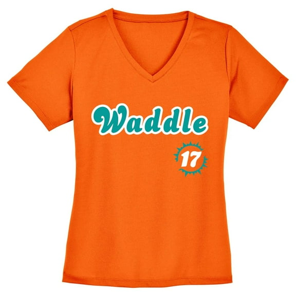 ORANGE Dolphins Jaylen Waddle 17 Logo LADIES V-NECK T-shirt ADULT