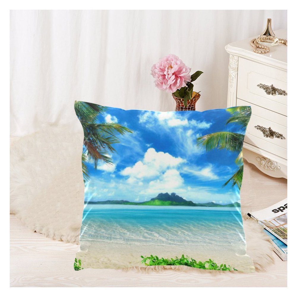 ZKGK Beach Ocean Island Zippered Cushion Pillowcase 18 x 18 ( Twin