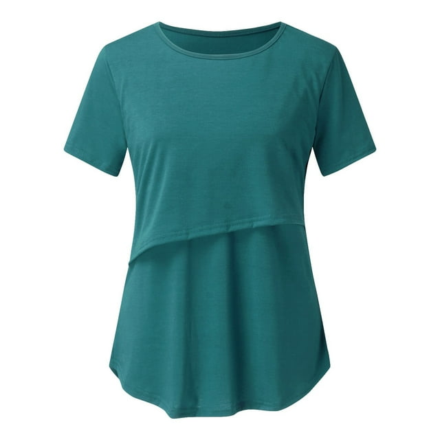 Chemises à Manches Courtes pour Femmes Enceintes Femmes Allaitement Couleur Unie Col Rond Manches Courtes Col Rond Blouse d'Allaitement Blouses à Manches Courtes pour Femmes Hauts à Manches Courtes pour Femmes