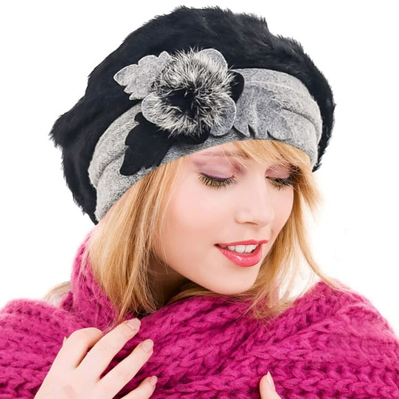 Ruphedy Women's Beret Hat Chic French Beret Beanie Wool Dress Winter Hats Hy022 (Br022-Black)