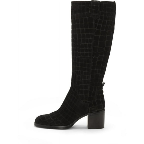 Vince Camuto Zemmy Black Suede Croco Fashion Knee Zipper Western Fashion Boot (Black Suede Croco, 6.5)