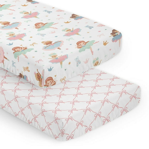 Sweet Jojo Designs Ballerina and Ballet Bows Girl Fitted Crib Sheets Set 2 Piece