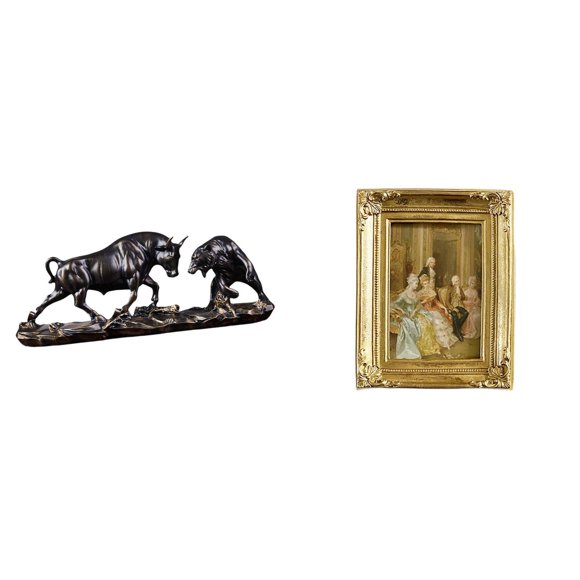 Elodie Modern Feng Shui Bull Bear Cow Cattle Animal Sculpture Resin Photo Frame Card Display Holder Poster Glass Front Picture Frame for Desk Bedroom Office Farmhouse Gift
