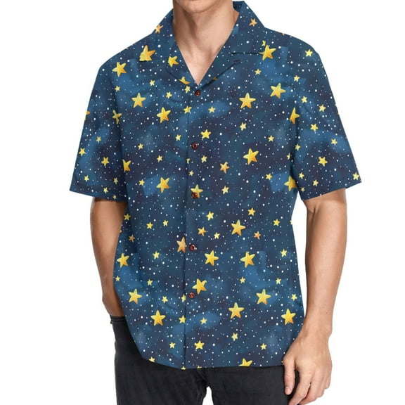 joogoo Men's Hawaiian Shirt Stars in Night Short Sleeve Casual Button Down Shirts M
