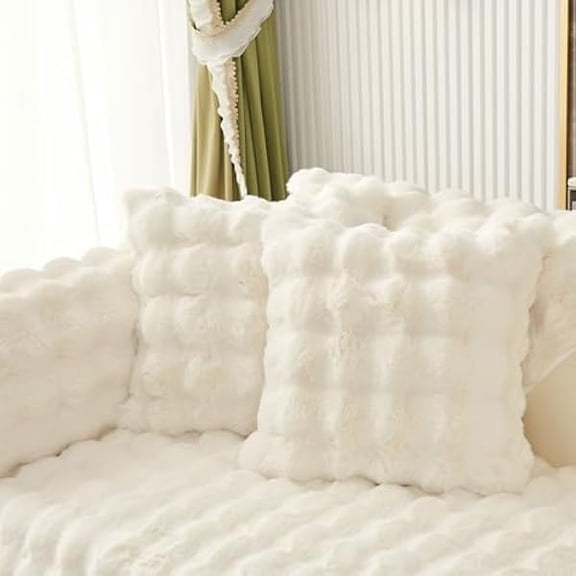 Eryueer Plush Sofa Throw Pillow Cover - 1PC Solid Soft Throw Pillow Case Pillow Cover for Couch Sofa Home Decoration (Beige, Lumbar Pillowcase 30x50 cm)