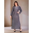 thumbnail image 3 of Plus Size Round Neck Shimmery Side Slit Maxi Dress, 3 of 6