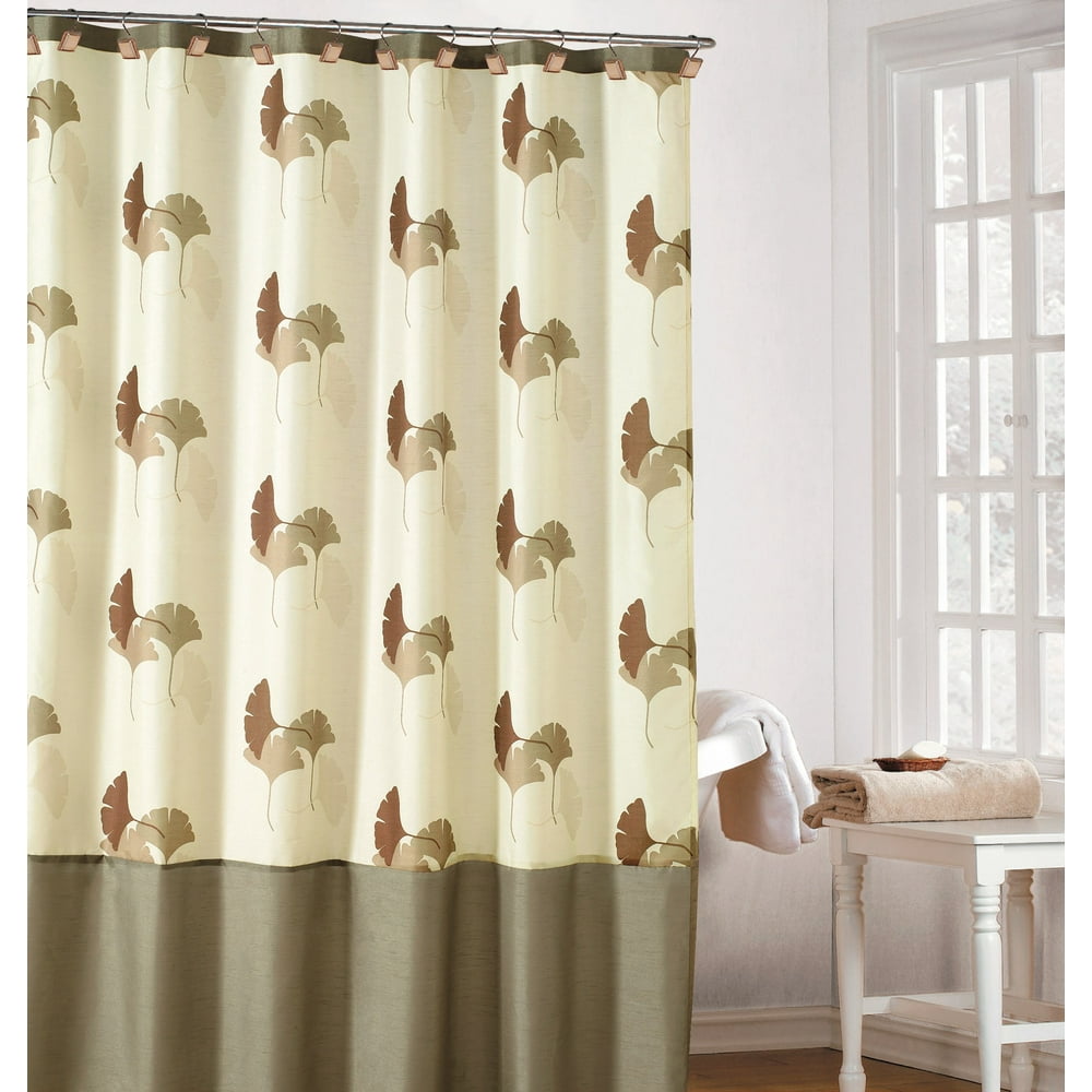 Earthy Cream Color Fabric Shower Curtain with Brown, Taupe and Beige