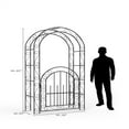thumbnail image 2 of 7 FT Elegant Garden Trellis Arch with Gate – Romantic Metal Wedding Arch for Climbing Roses & Flowers, Decorative Steel Arbor for Ceremonies, Backyard, Patio or Lawn, Classic Black, 2 of 4