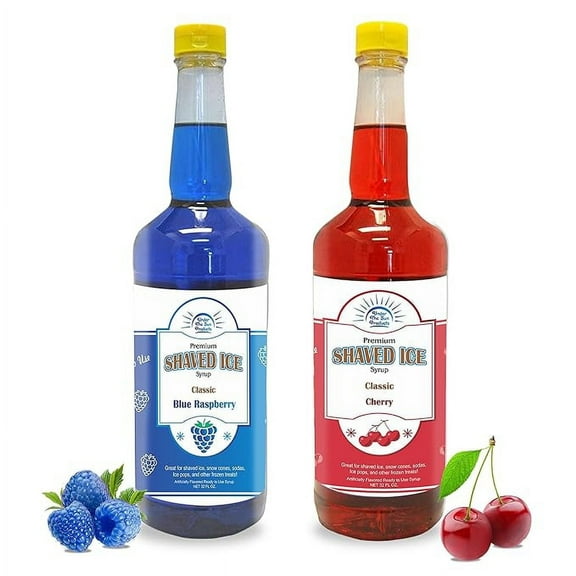 Under the Sun Products Snow Cone Syrup Blue Raspberry and Cherry, 1 Quart Each (32 oz Bottles), 2-Pack