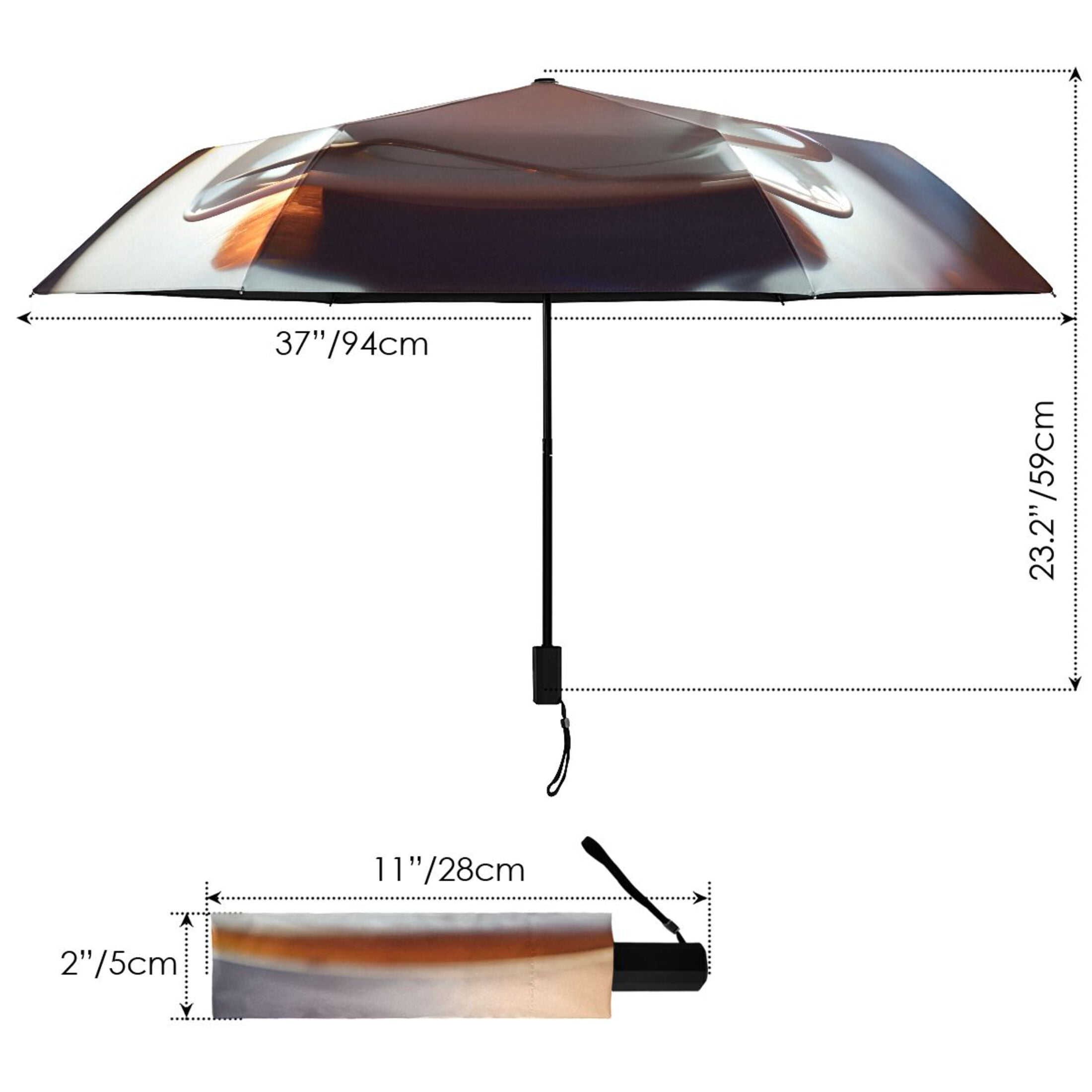 Coffee Cup on Table Compact Sun Umbrella Windproof Travel Umbrellas for Rain Strong Portable UV Protection