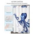 thumbnail image 4 of No Hook Shower Curtain with Snap-in Liner, Navy Blue Octopus Coastal Waterproof Fabric Bathroom Curtains, Nautical Summer Beach Ocean Bath Curtains & Mesh Top Window Stand Up Stall 54"x78", 4 of 9