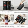 thumbnail image 3 of For Samsung Galaxy A14 5G Wallet Case,Multi-Functional Retro Leather Purse Flip Cover Zipper Wallet Case with Removable Card Slots Pocket & Detachable Wrist Strap Magnetic Phone Case, Black, 3 of 10