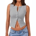 thumbnail image 2 of Lumtrix Womens Button Down Tank Top Going Out Ribbed Sleeveless Shirt Cropped Fitted Vest Y2k Fashion Trendy Summer Clothes Light Gray M, 2 of 5