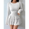 thumbnail image 4 of Female Long Sleeve Corset Mini Dress Ruffle Hem Short Party Club Dresses White M, 4 of 10
