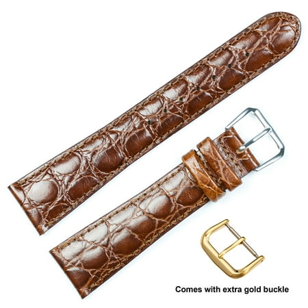- deBeer brand Alligator Grain Watch Band (Silver & Gold Buckle) - Havana 14mm