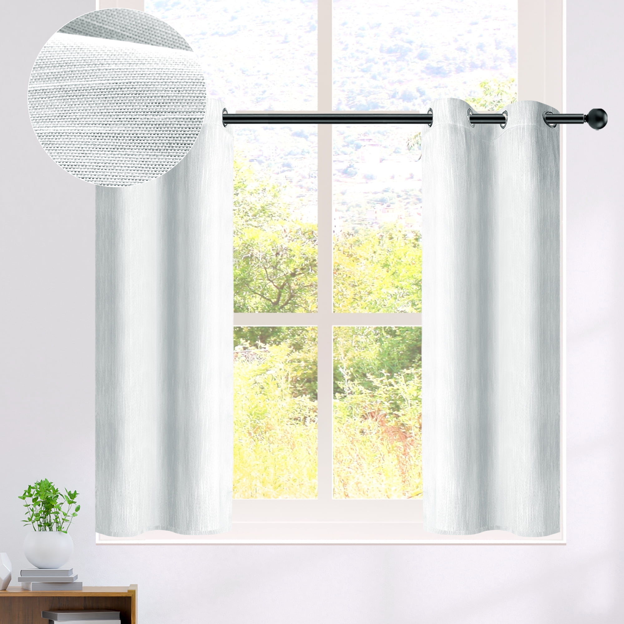 Unique Bargains 2 Panels Kitchen Linen Look Blackout Curtains Light Gray 29"W x 36"L