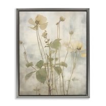 Stupell Industries Soft Botanicals Pattern Plants & Flowers Painting Gray Floater Framed Canvas Art Print Wall Art, 25 x 31