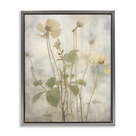 Stupell Industries Soft Botanicals Pattern Plants & Flowers Painting Gray Floater Framed Canvas Art Print Wall Art, 25 x 31