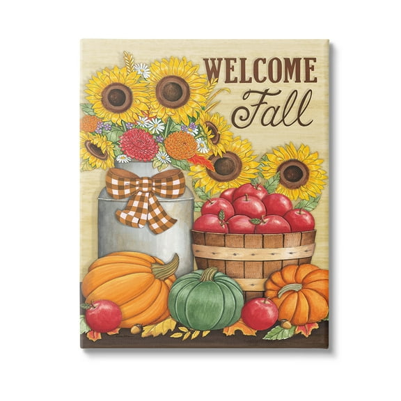 Stupell Industries Fall Harvest Welcome Phrase Botanical & Floral Painting Gallery Wrapped Canvas Art Print Wall Art, 16 x 20
