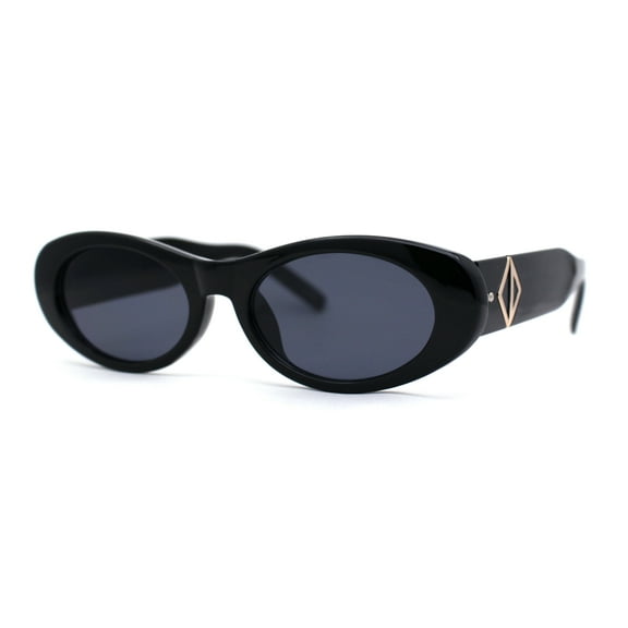 Mod Womens Narrow Oval Thick Plastic Fashion Sunglasses All Black